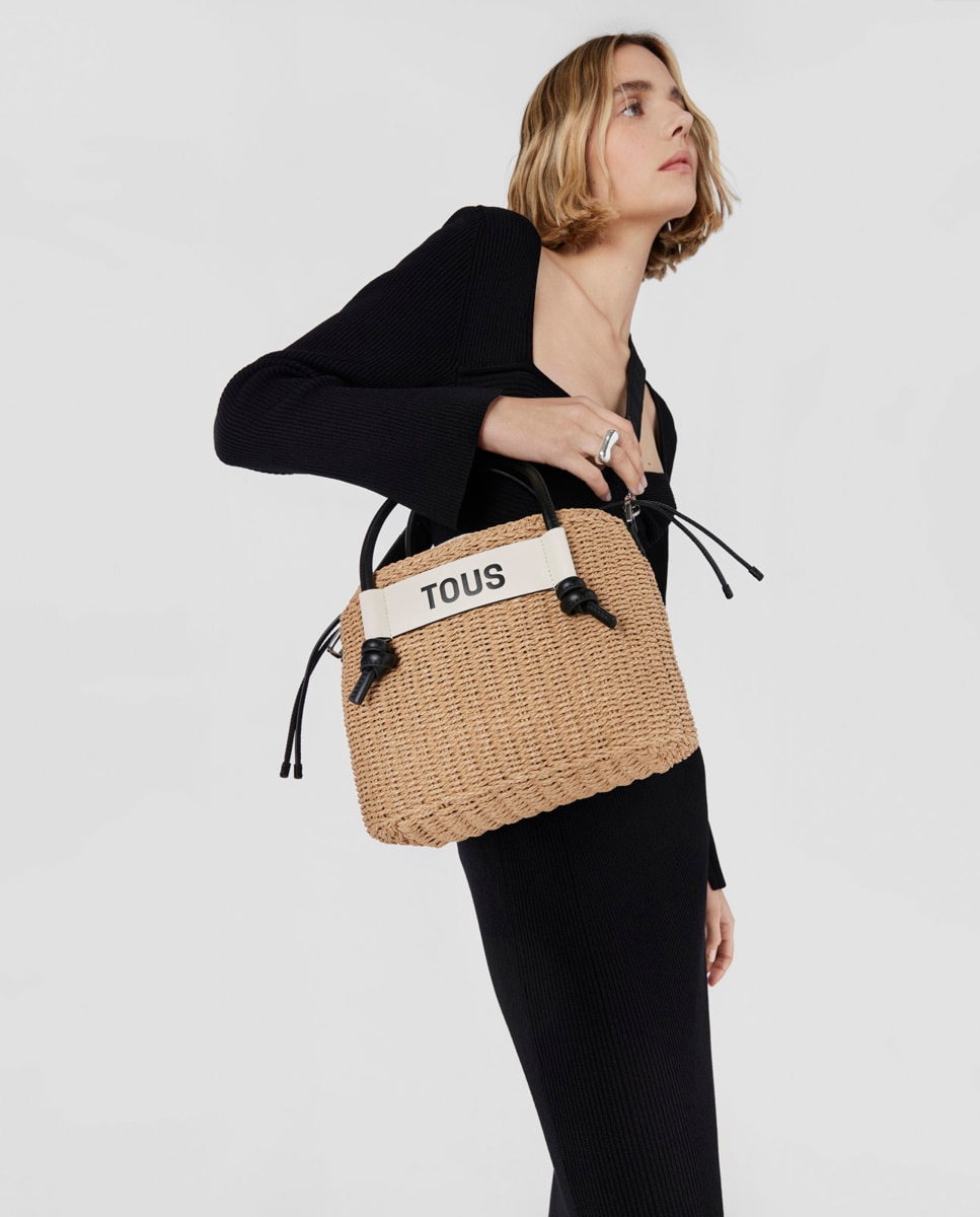 Mala de Ombro Tipo Cesta Média Scoubidou - Cru/Preto Multicolor-4