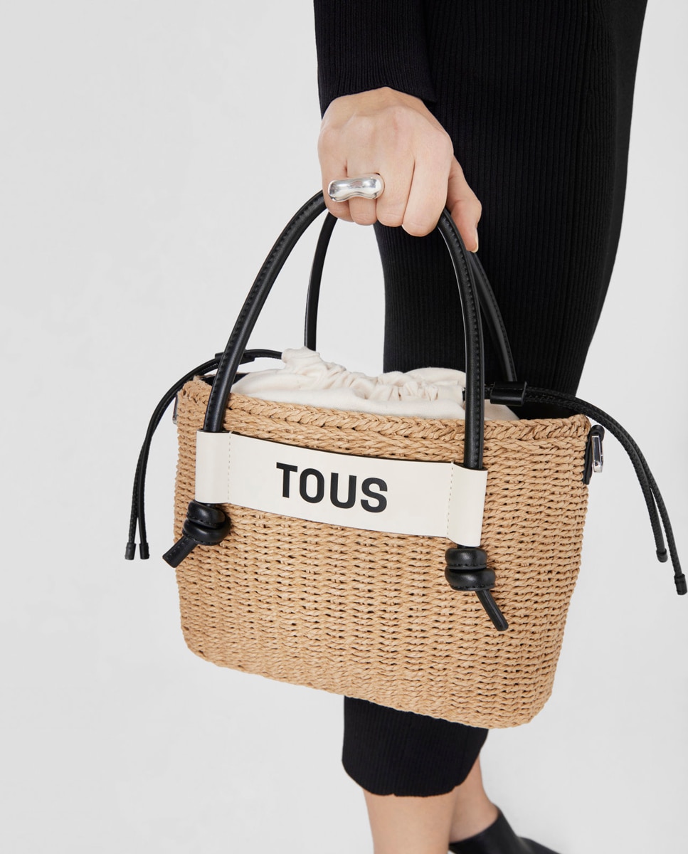 Mala de Ombro Tipo Cesta Média Scoubidou - Cru/Preto Multicolor-6