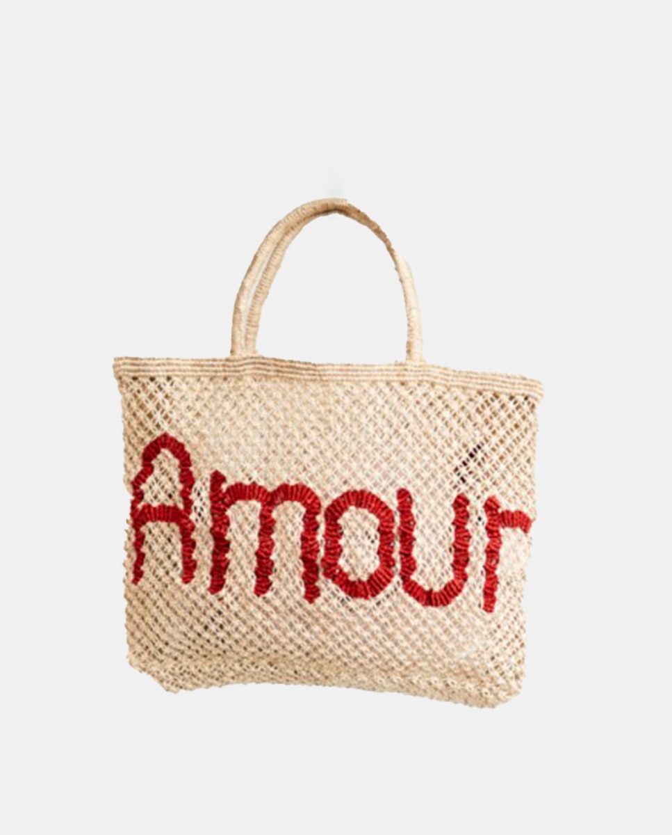 Mala Pequena Modelo Amour Word Bag - Cru Natural-4