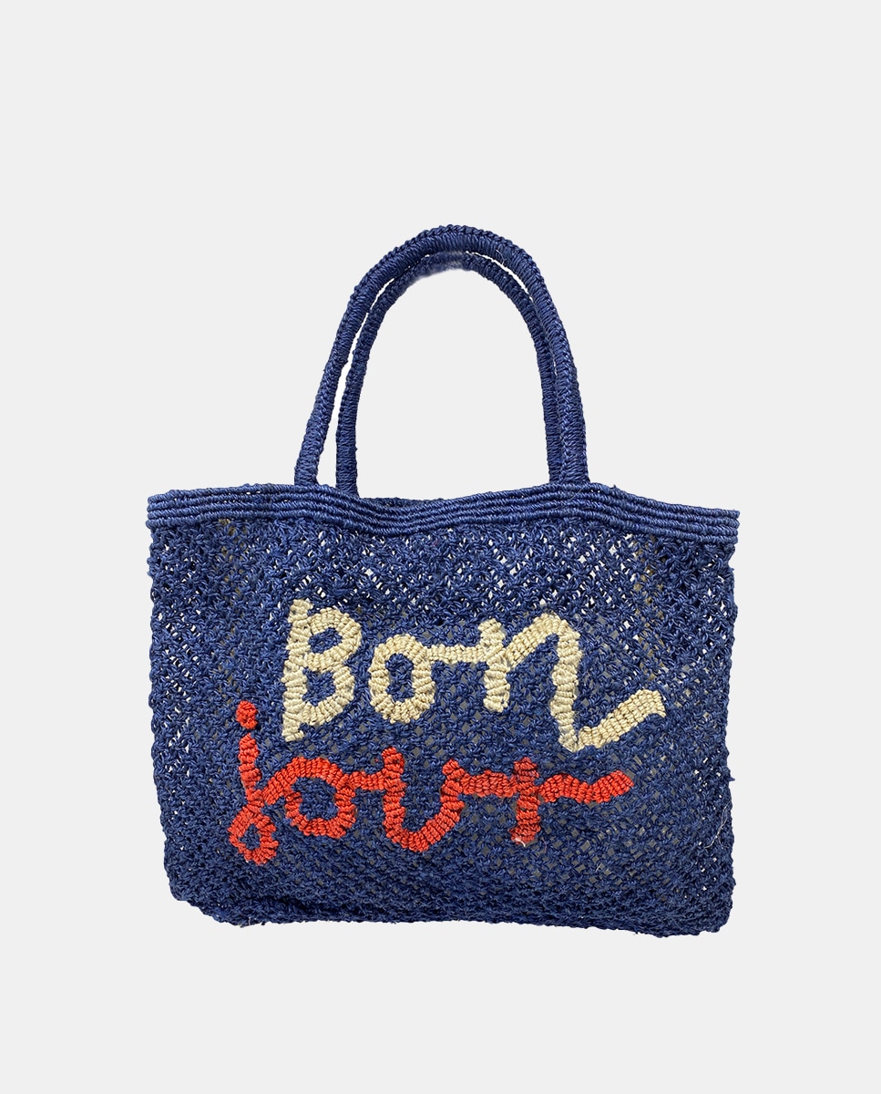 Mala Pequena Modelo Bon Jour Word Bag - Azul Azul-marinho-4