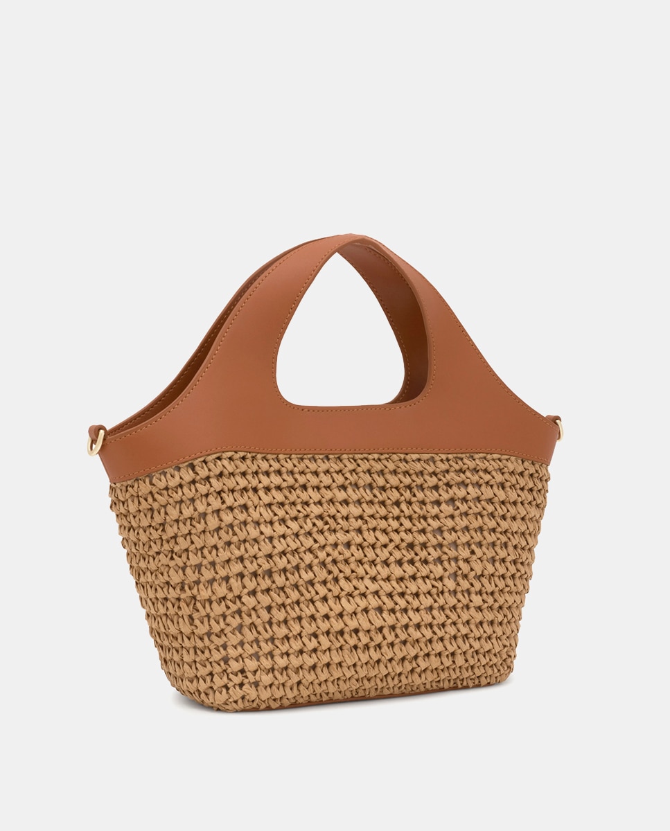 Bolso capazo mediano de rafia con cierre de cordones y asa regulable - Tous - Camel Camel-4