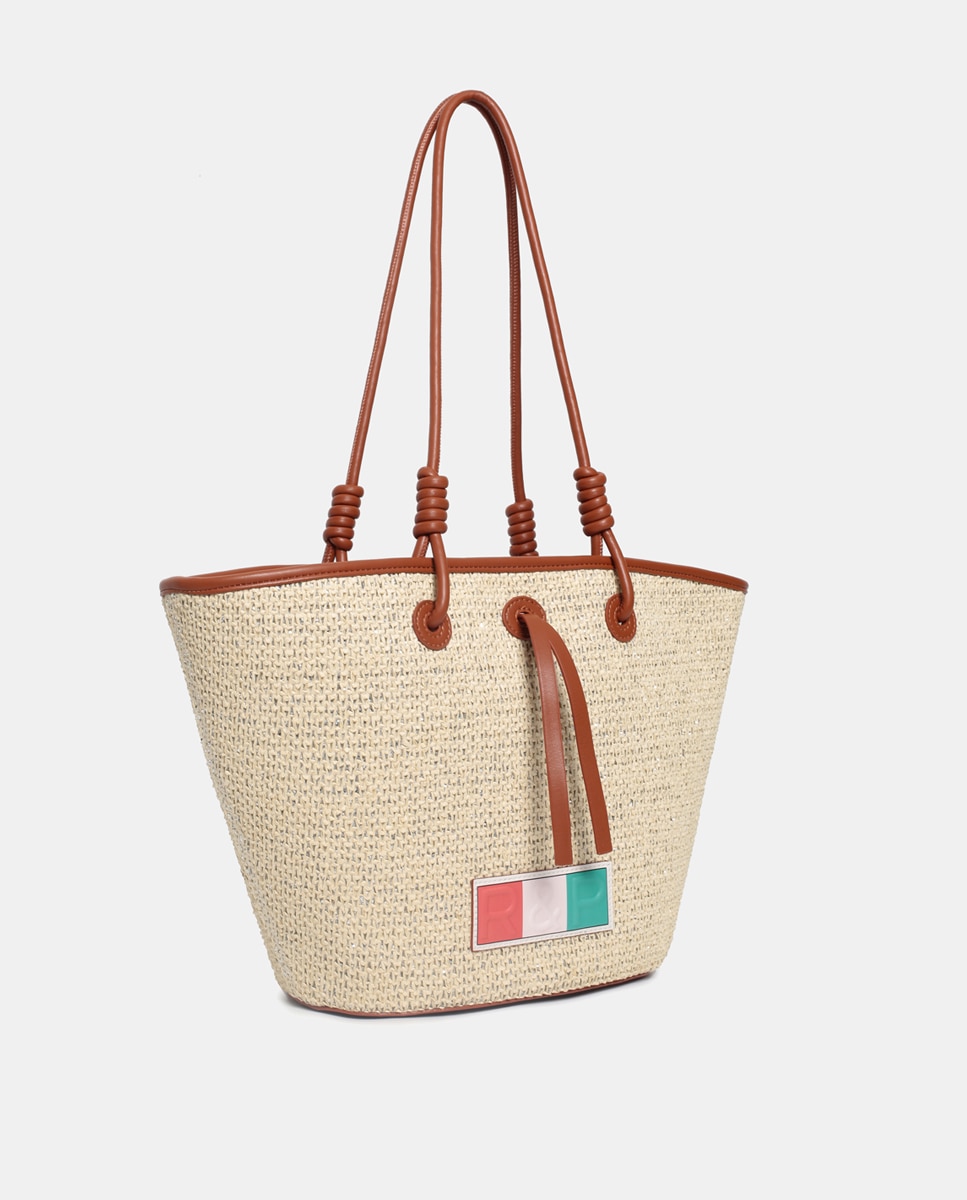 Cesta em PU e Ráfia Camel-1