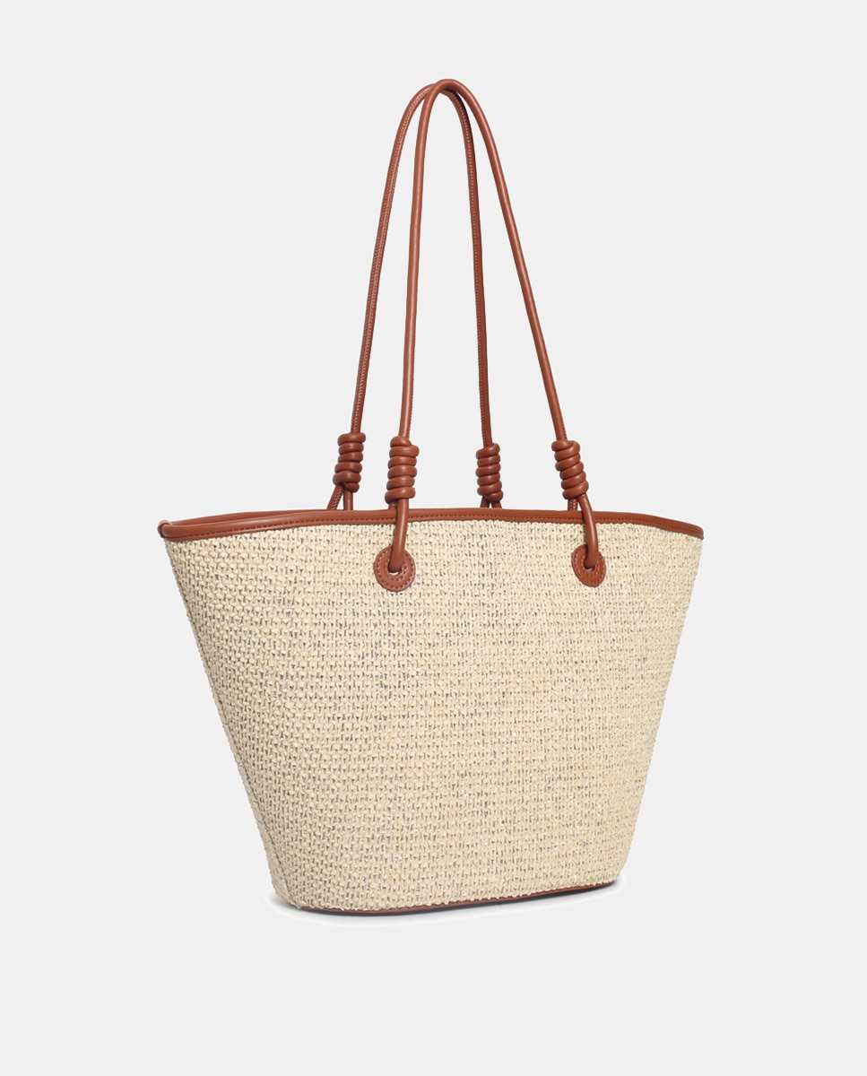 Cesta em PU e Ráfia Camel-2