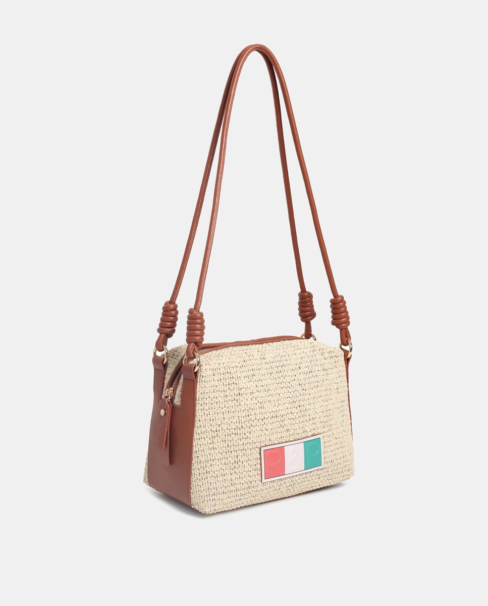 Mala Carry All em PU e Ráfia Camel-1