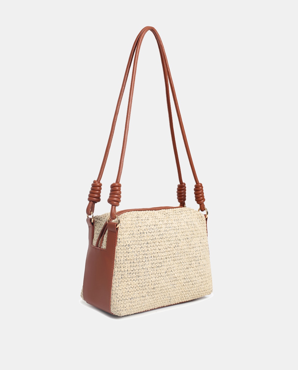 Mala Carry All em PU e Ráfia Camel-2
