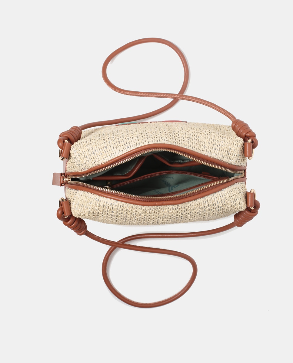 Mala Carry All em PU e Ráfia Camel-3
