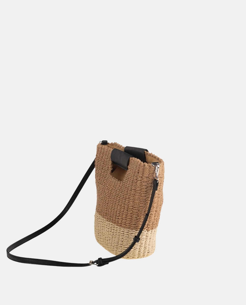Mala de Mão de Fibra Natural com Fecho de Correr Castanho-claro-2