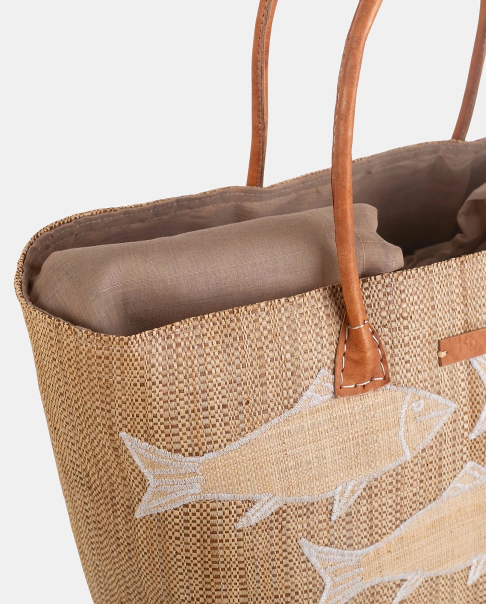 Cesta de Ráfia Natural com Apliques de Patch Natural-3