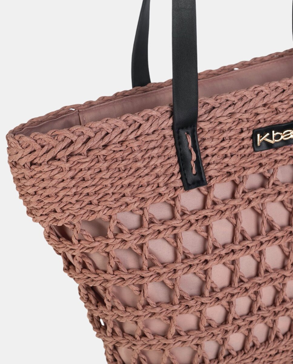 Cesta de Fibra Natural com Fecho de Correr Rosa-3