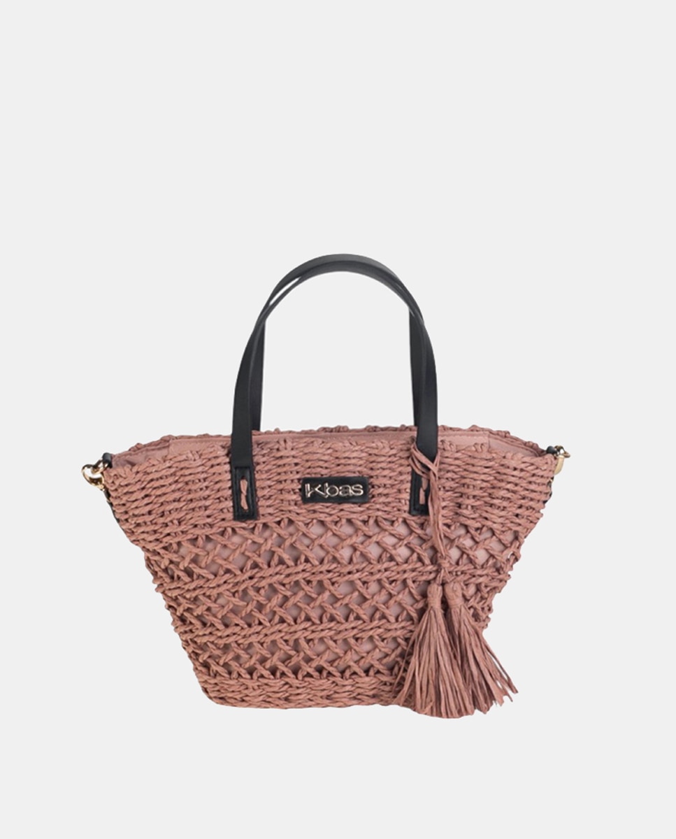 Cesta Pequena de Fibra Natural com Fecho de Correr Rosa-1