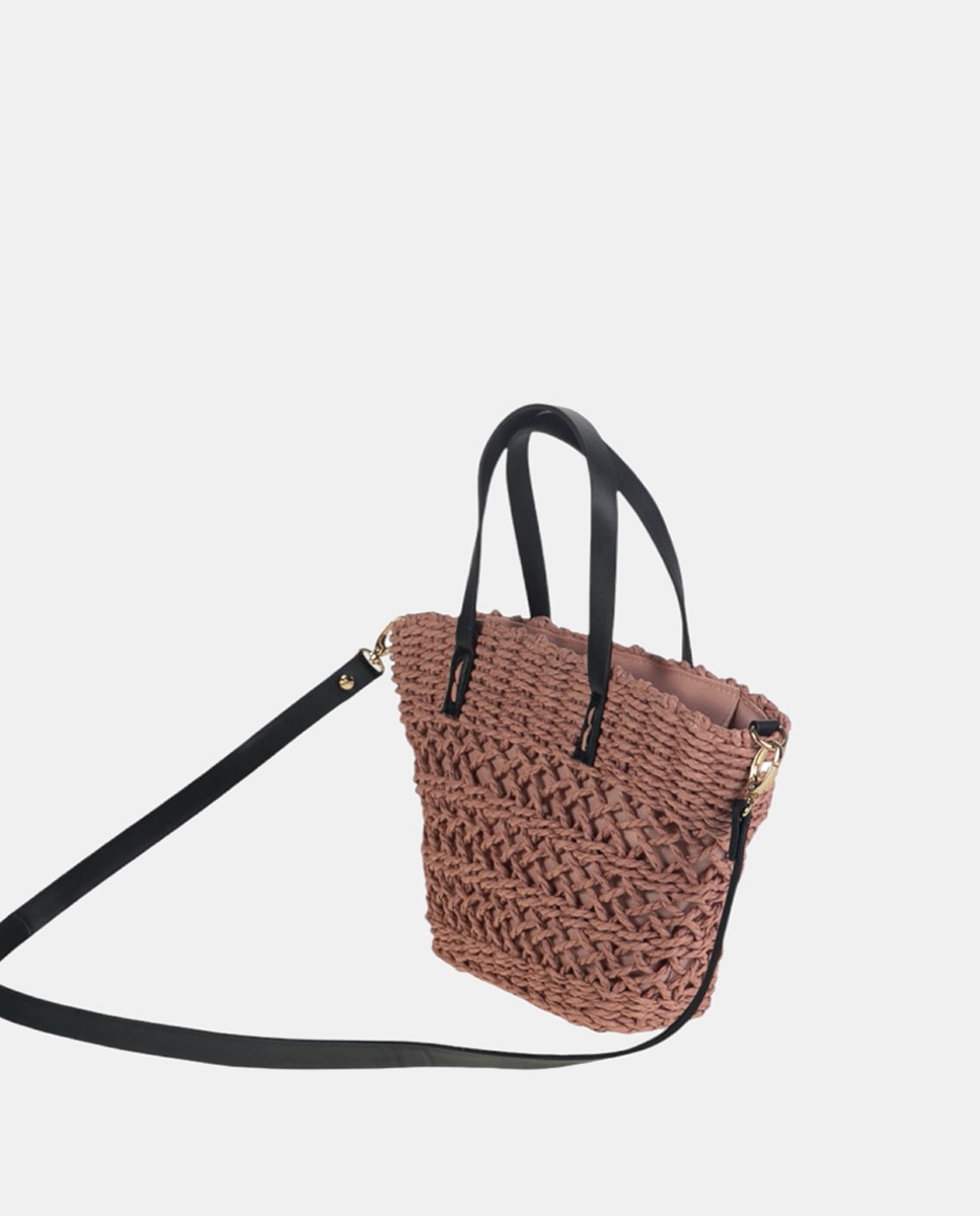 Cesta Pequena de Fibra Natural com Fecho de Correr Rosa-2