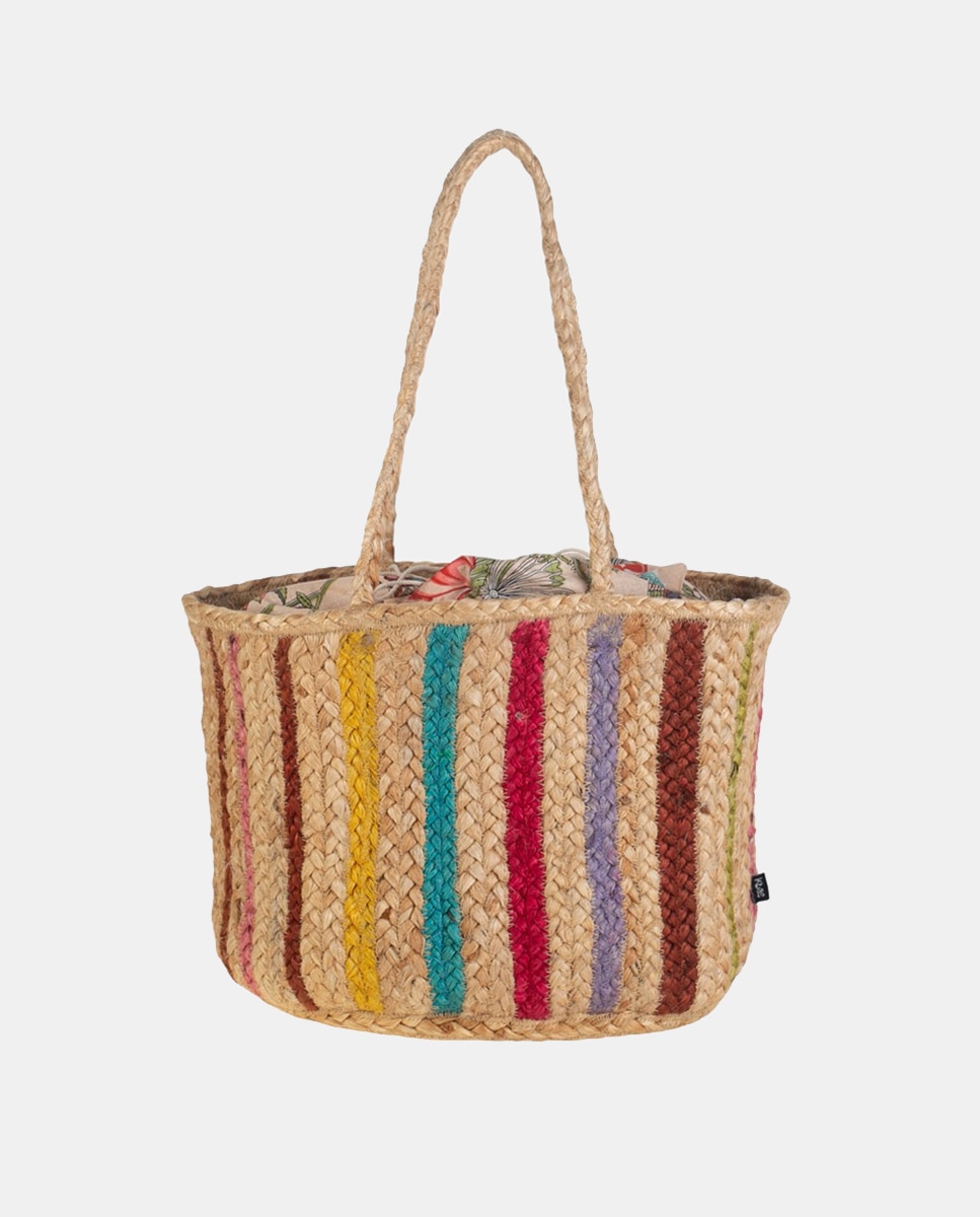 Mala Tipo Tote de Juta às Riscas Multicolor-1