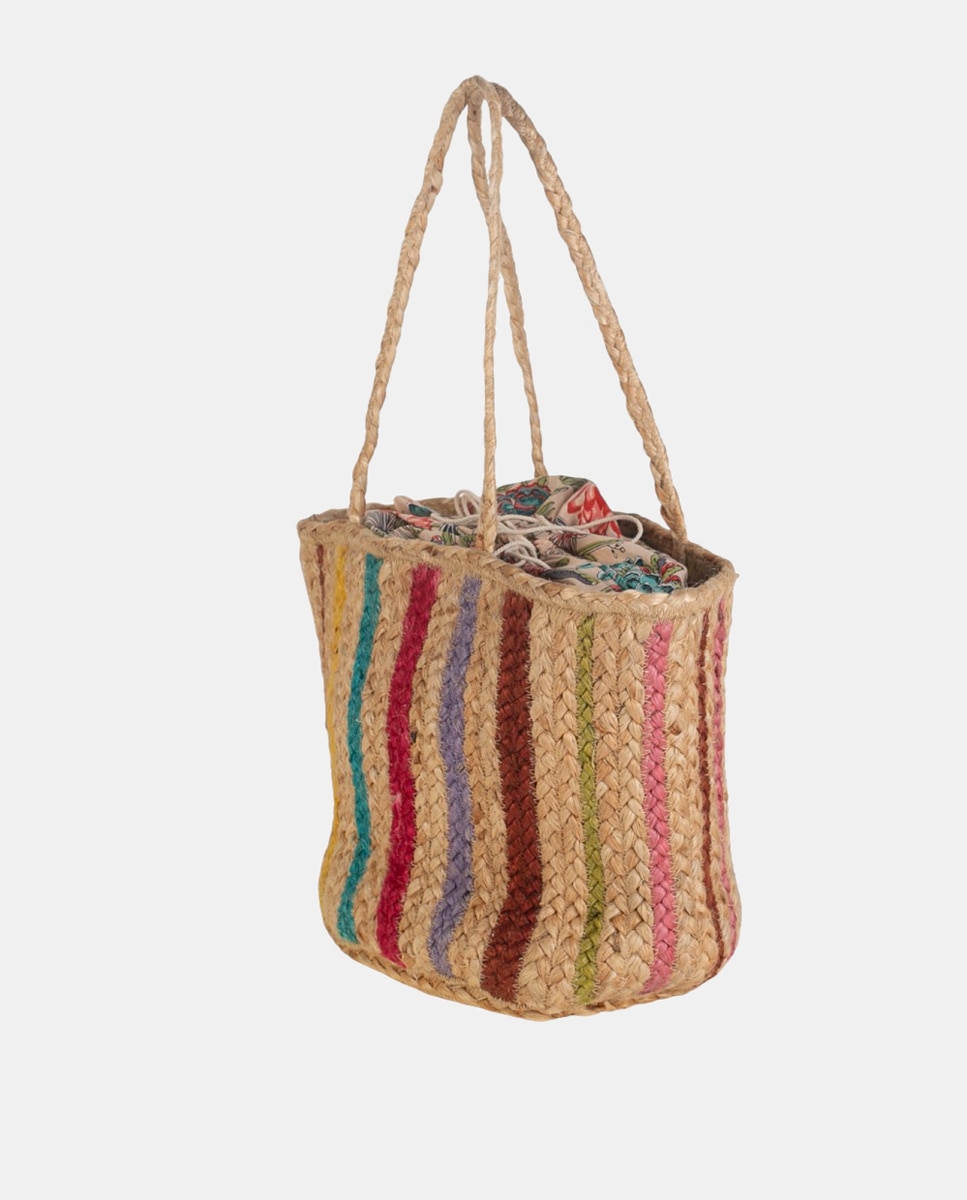 Mala Tipo Tote de Juta às Riscas Multicolor-2