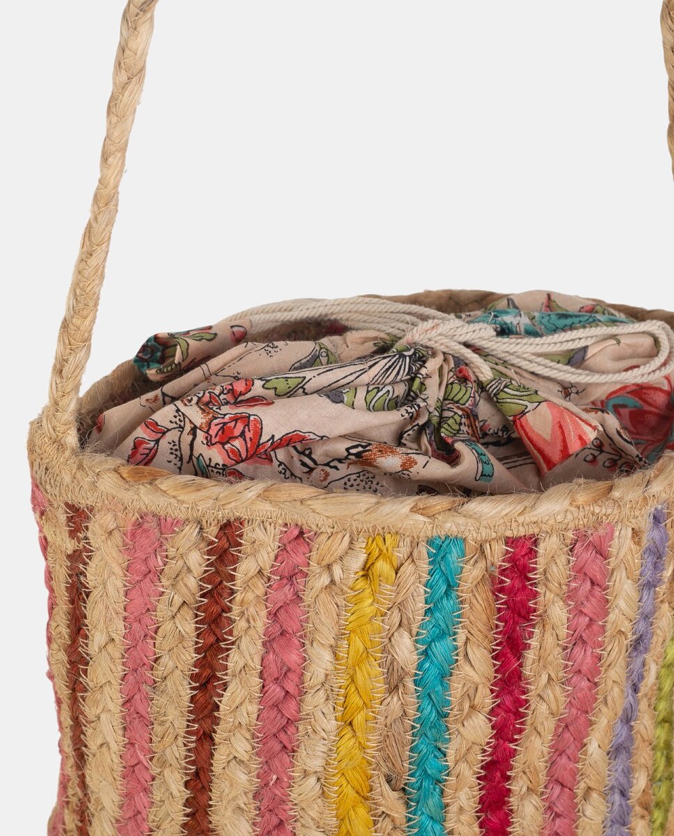 Mala a Tiracolo de Juta às Riscas Multicolor-3