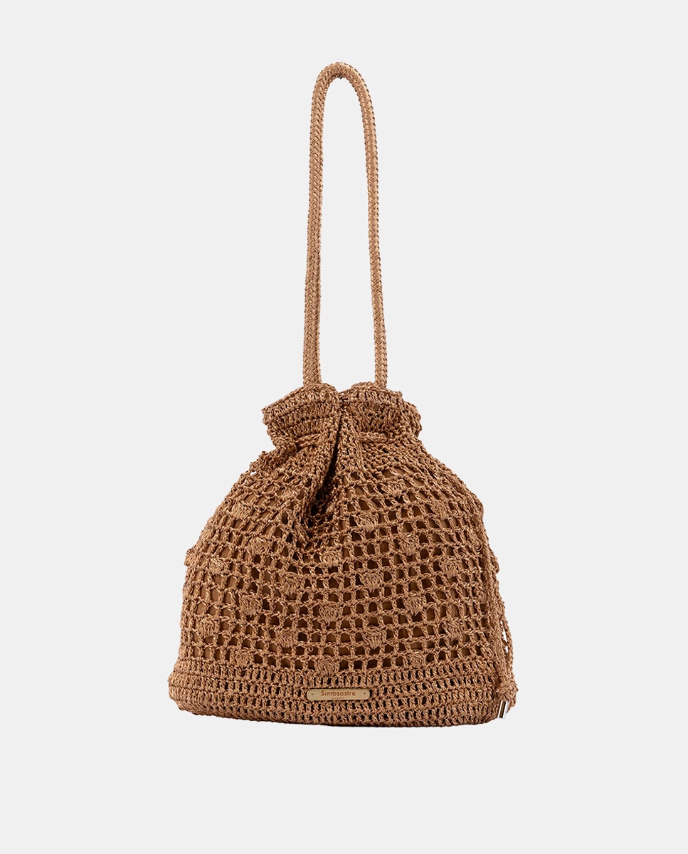 Mala Shopper de Corda Entrançada de Algodão Metalizado Ouro-1