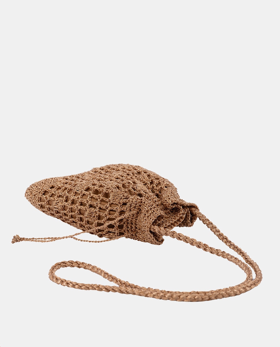 Mala Shopper de Corda Entrançada de Algodão Metalizado Ouro-2