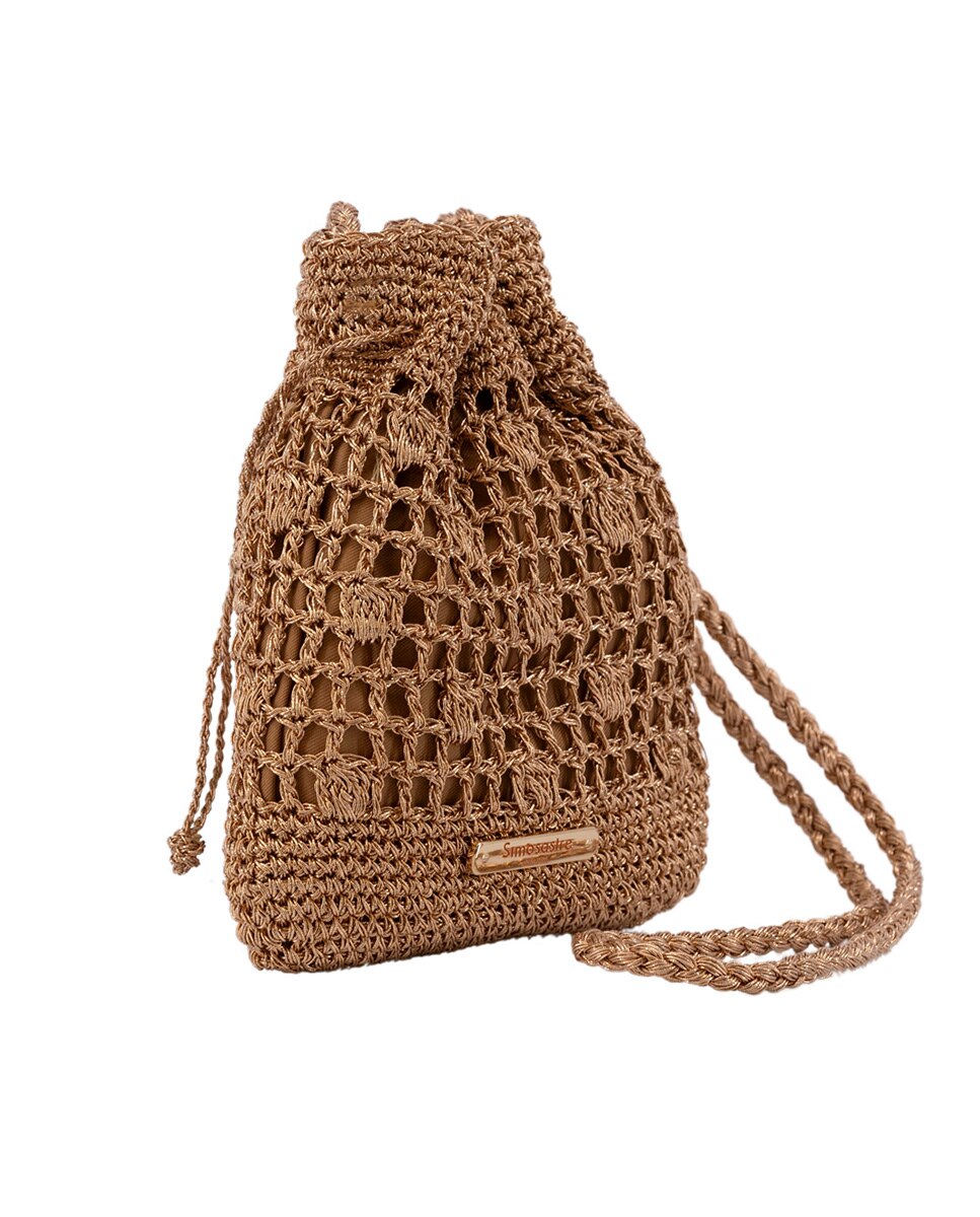 Mala Shopper de Corda Entrançada de Algodão Metalizado Ouro-3