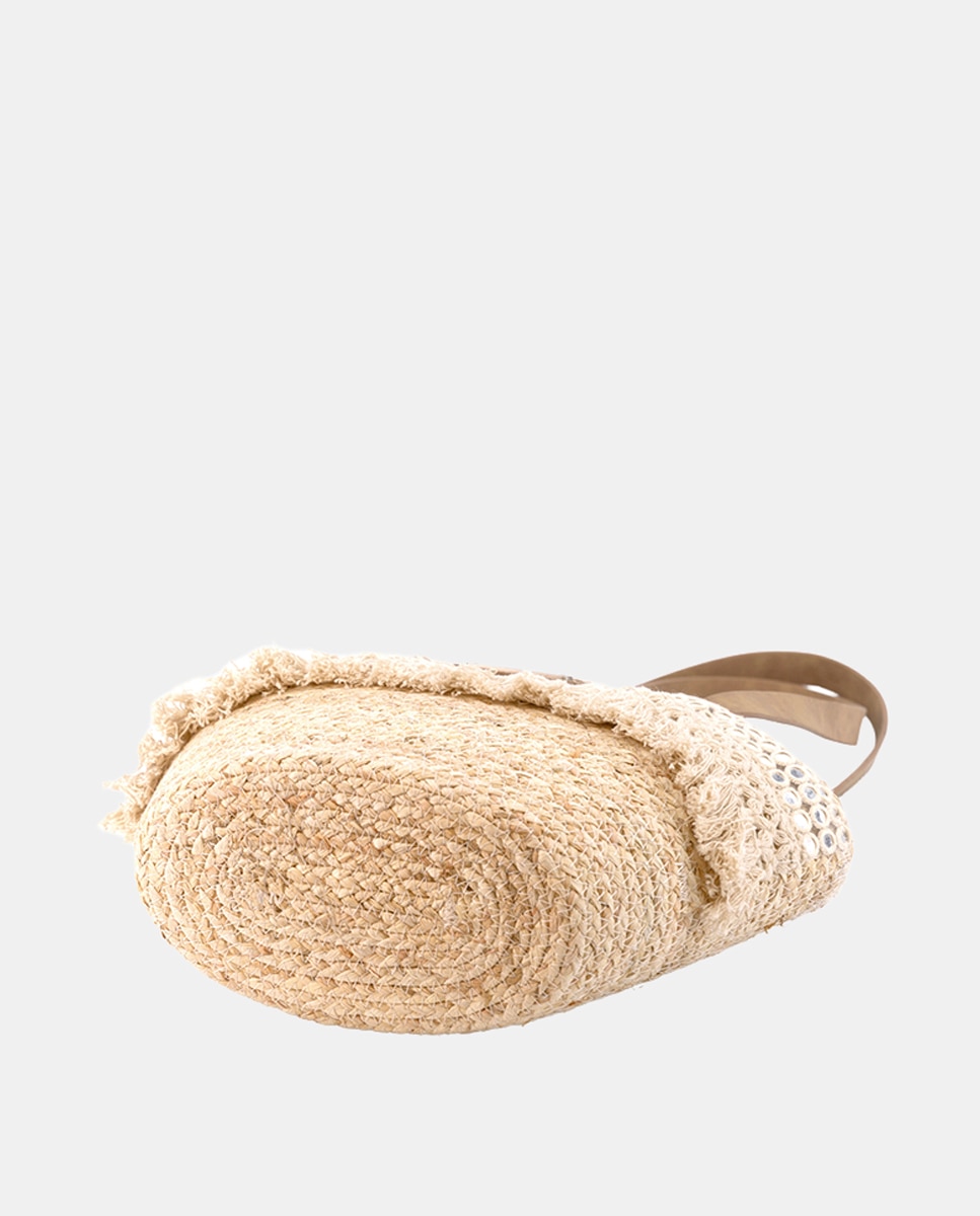 Cesta Média de Folhas de Milho Combinadas com Franjas e Espelhos Bege-4