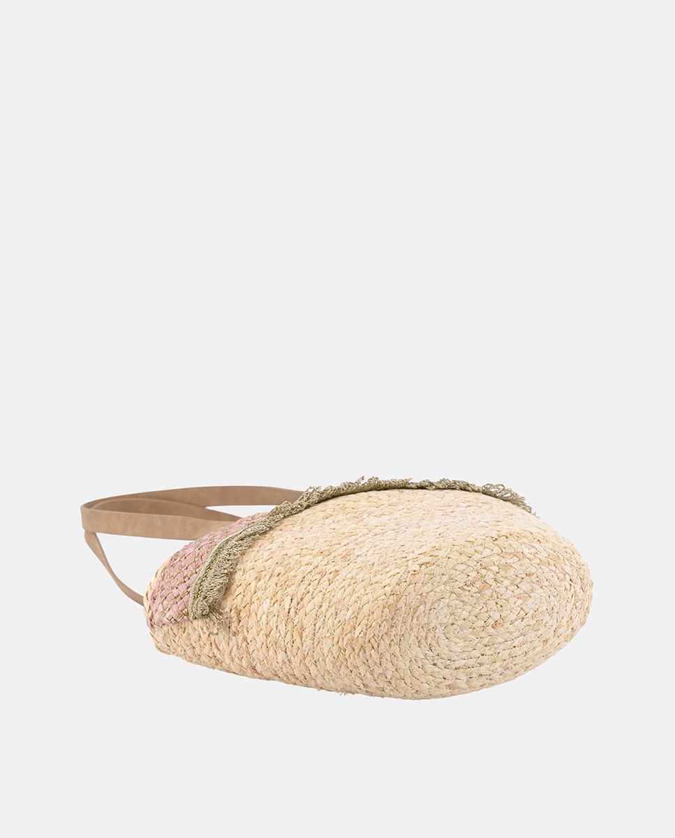 Cesta Média de Folhas de Milho Combinada com Franjas e Ráfia Rosa-4