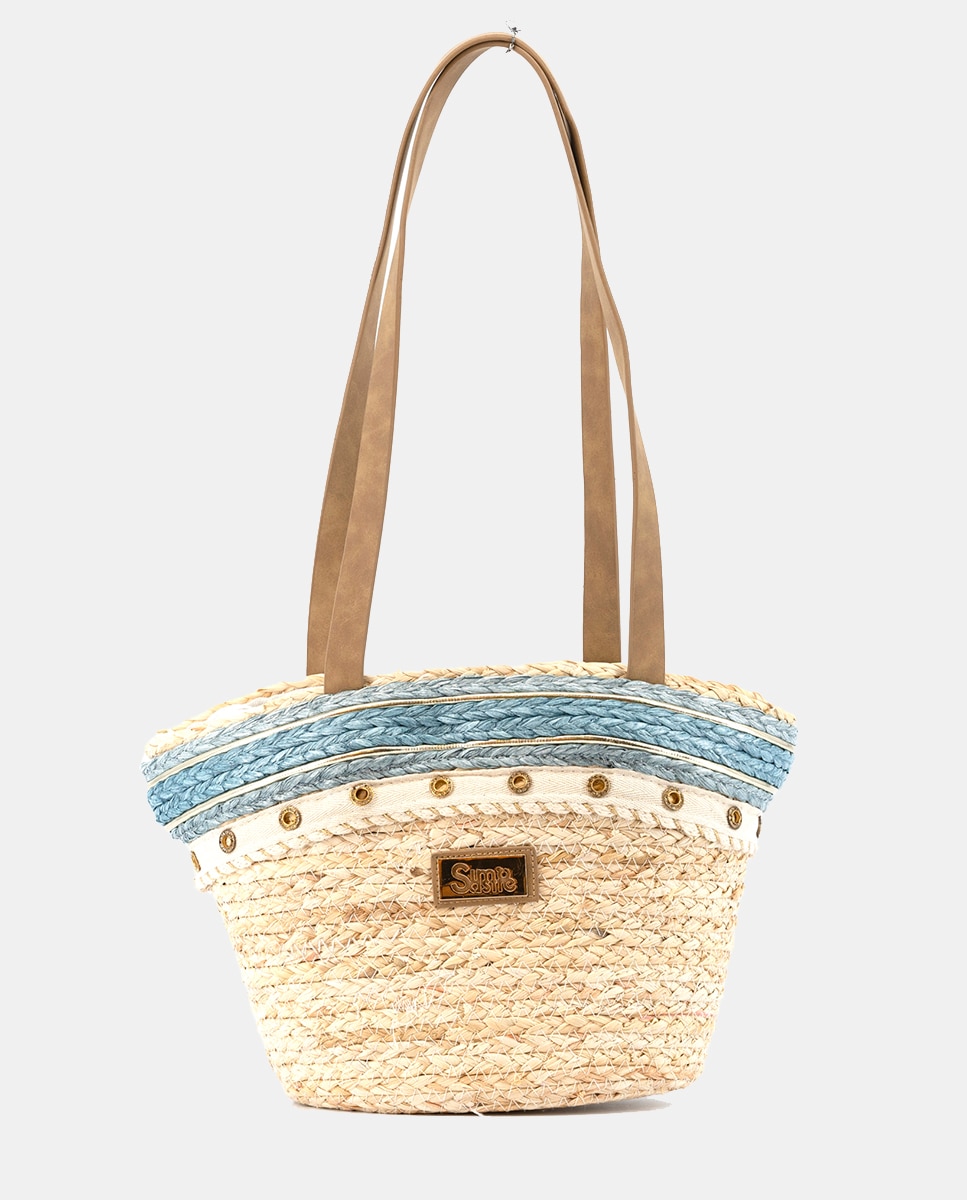 Cesta Média de Folhas de Milho Combinada com Ilhós e Ráfia Azul-2