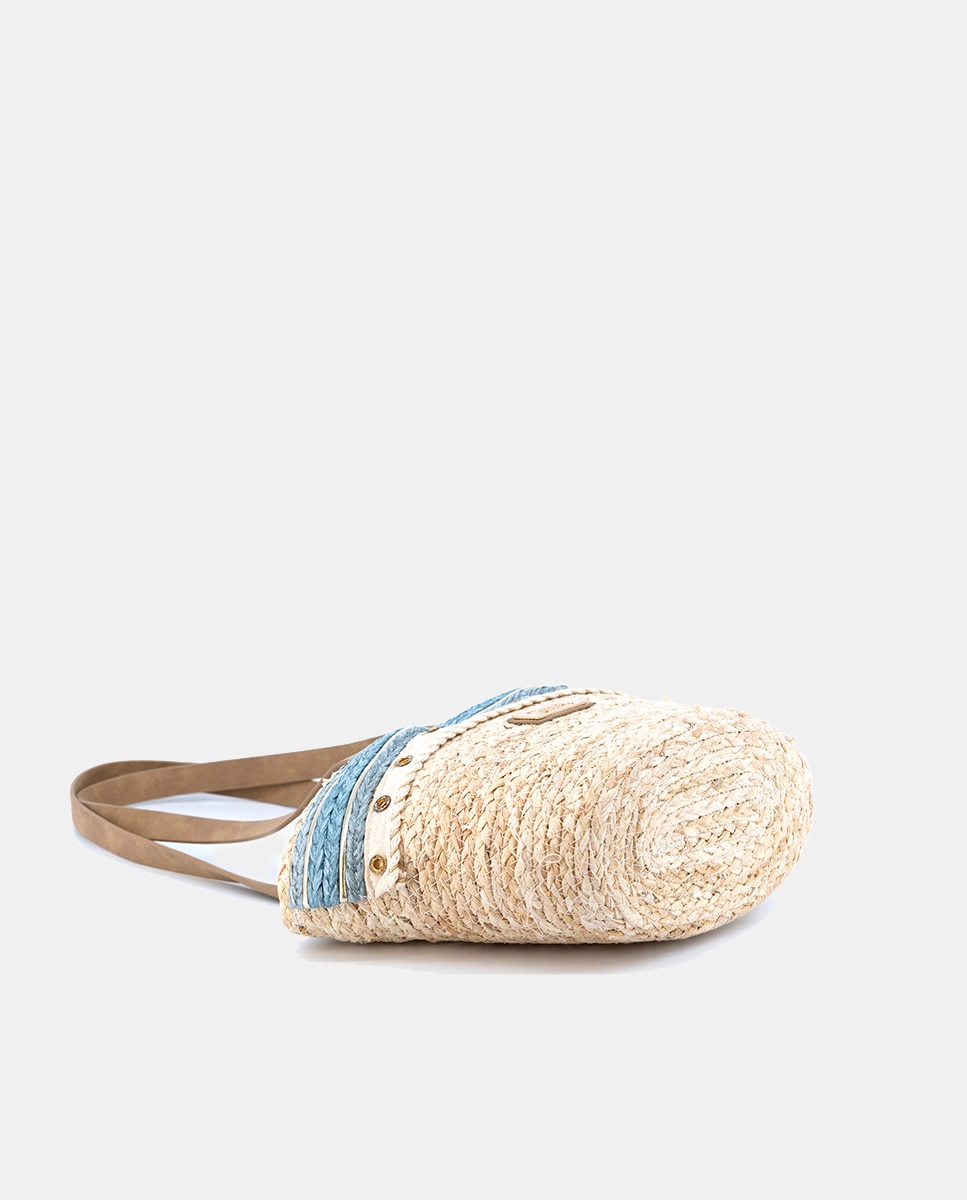 Cesta Média de Folhas de Milho Combinada com Ilhós e Ráfia Azul-4