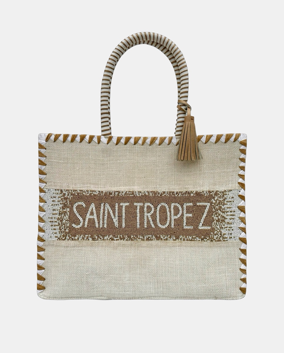 Imagem 0 de Cesta Grande de Juta com Alças Rígidas e Detalhe da Marca "Saint Tropez".