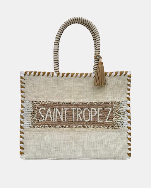Imagem 0 de Cesta Grande de Juta com Alças Rígidas e Detalhe da Marca "Saint Tropez".