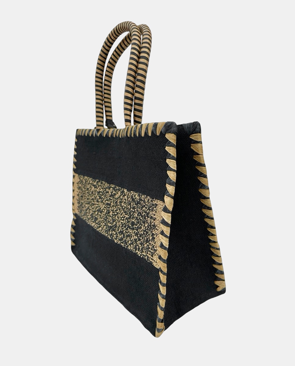 Cesta Grande de Juta com Alças Rígidas e Detalhe Decorativo "Mykonos" Preto-2