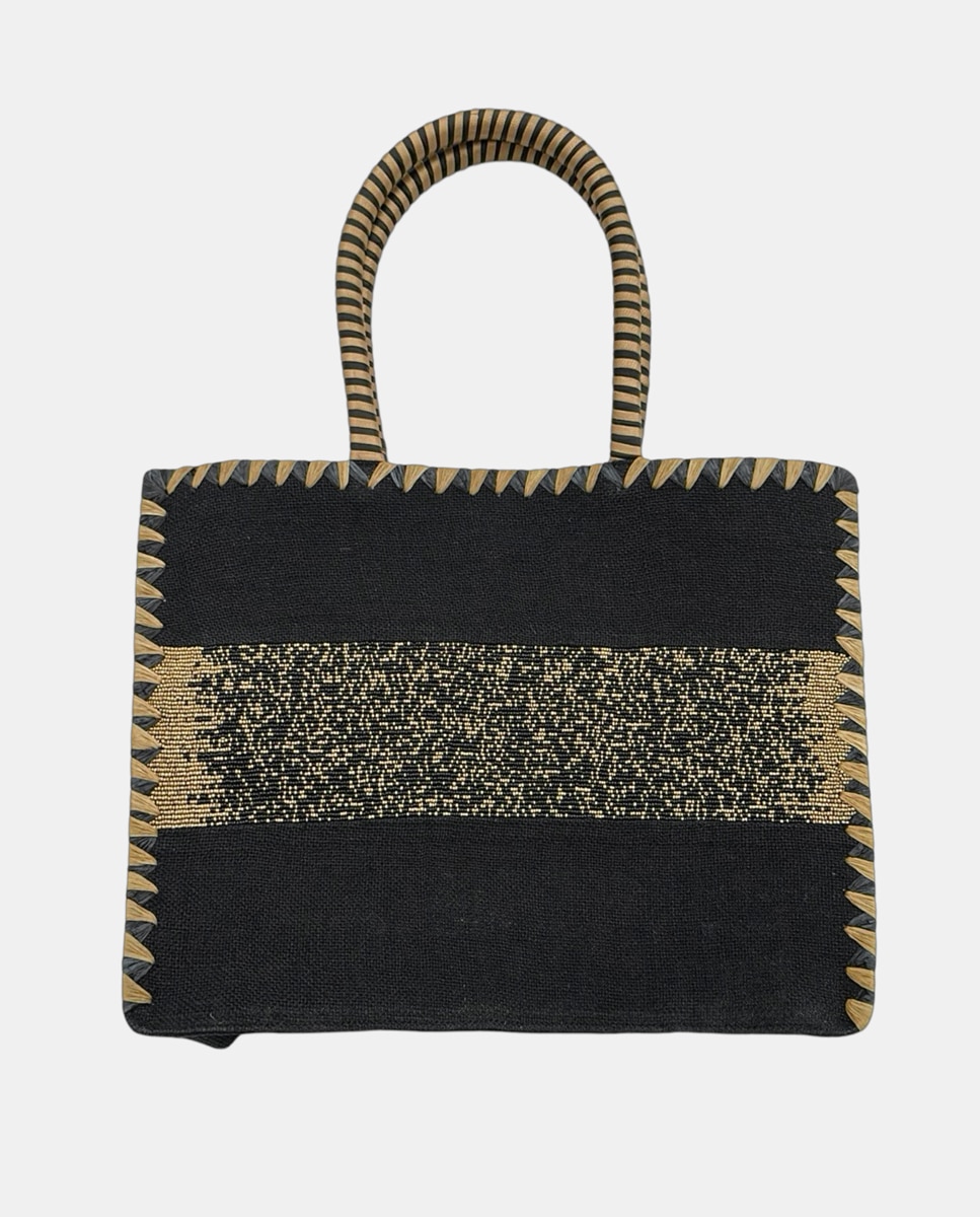 Cesta Grande de Juta com Alças Rígidas e Detalhe Decorativo "Mykonos" Preto-3
