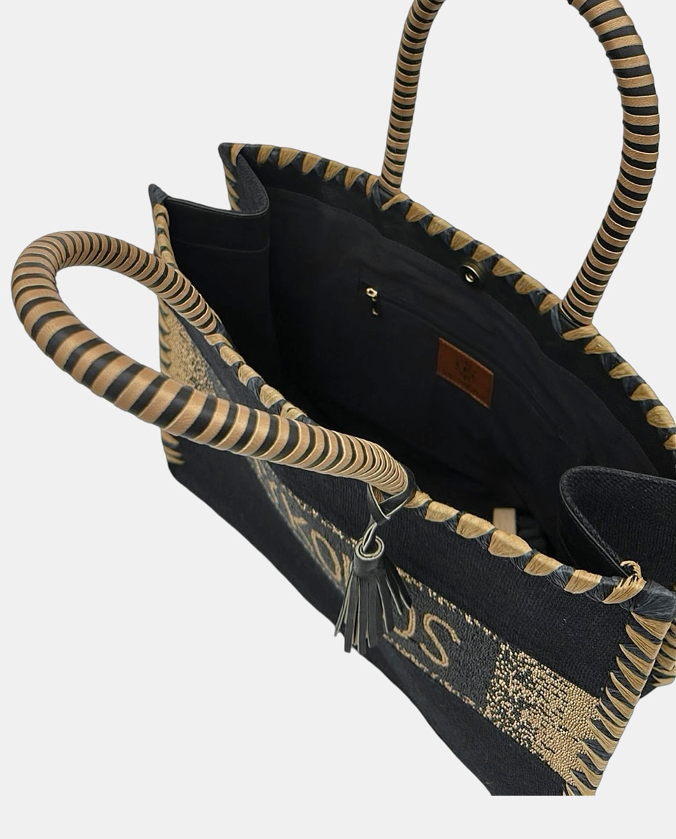 Cesta Grande de Juta com Alças Rígidas e Detalhe Decorativo "Mykonos" Preto-4