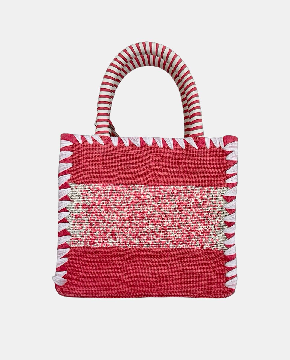 Cesta Pequena de Juta com Alças Rígidas e Detalhe Decorativo "Ibiza" Rosa-4