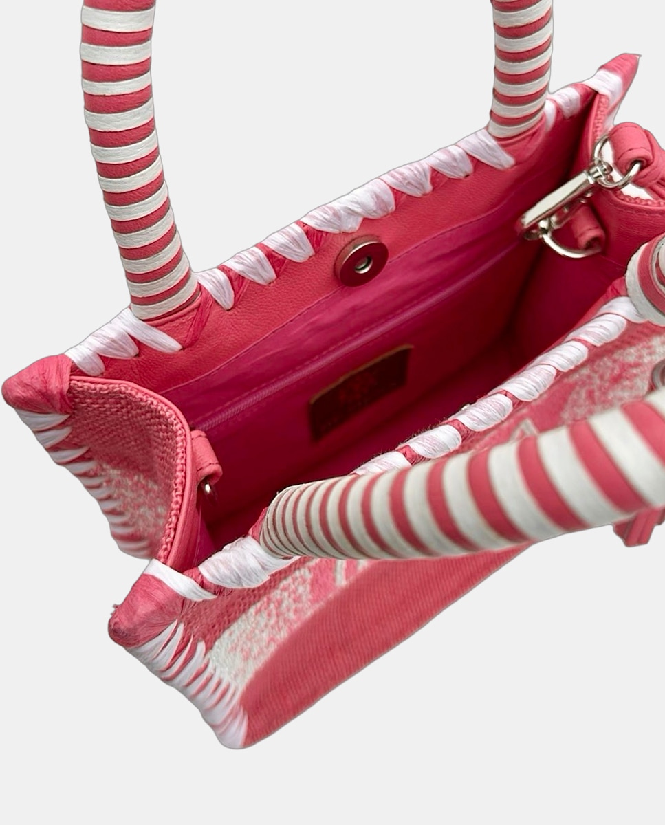Cesta Pequena de Juta com Alças Rígidas e Detalhe Decorativo "Ibiza" Rosa-5
