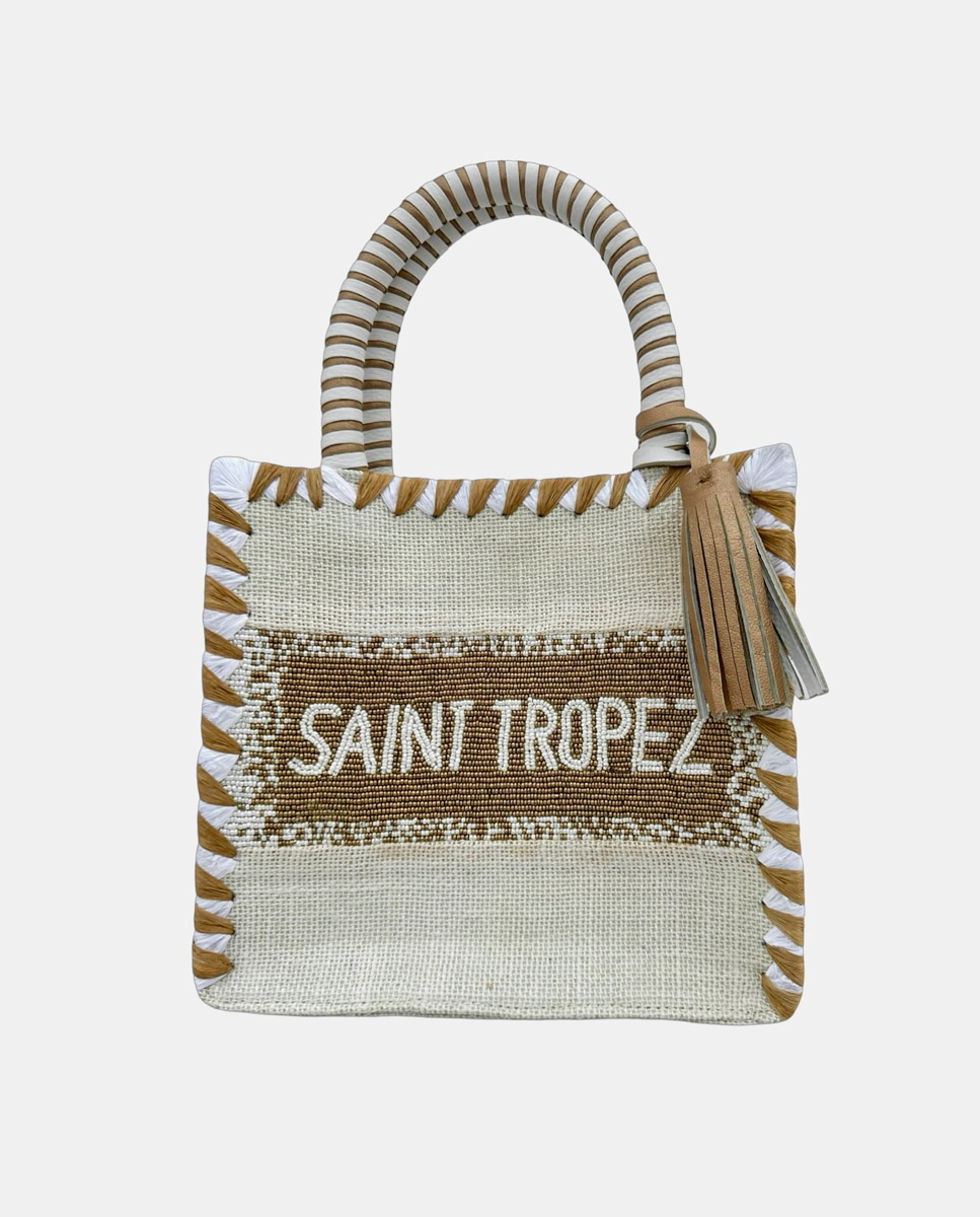 Imagem 0 de Cesta Pequena de Juta com Alças Rígidas e Detalhe da Marca "Saint Tropez".