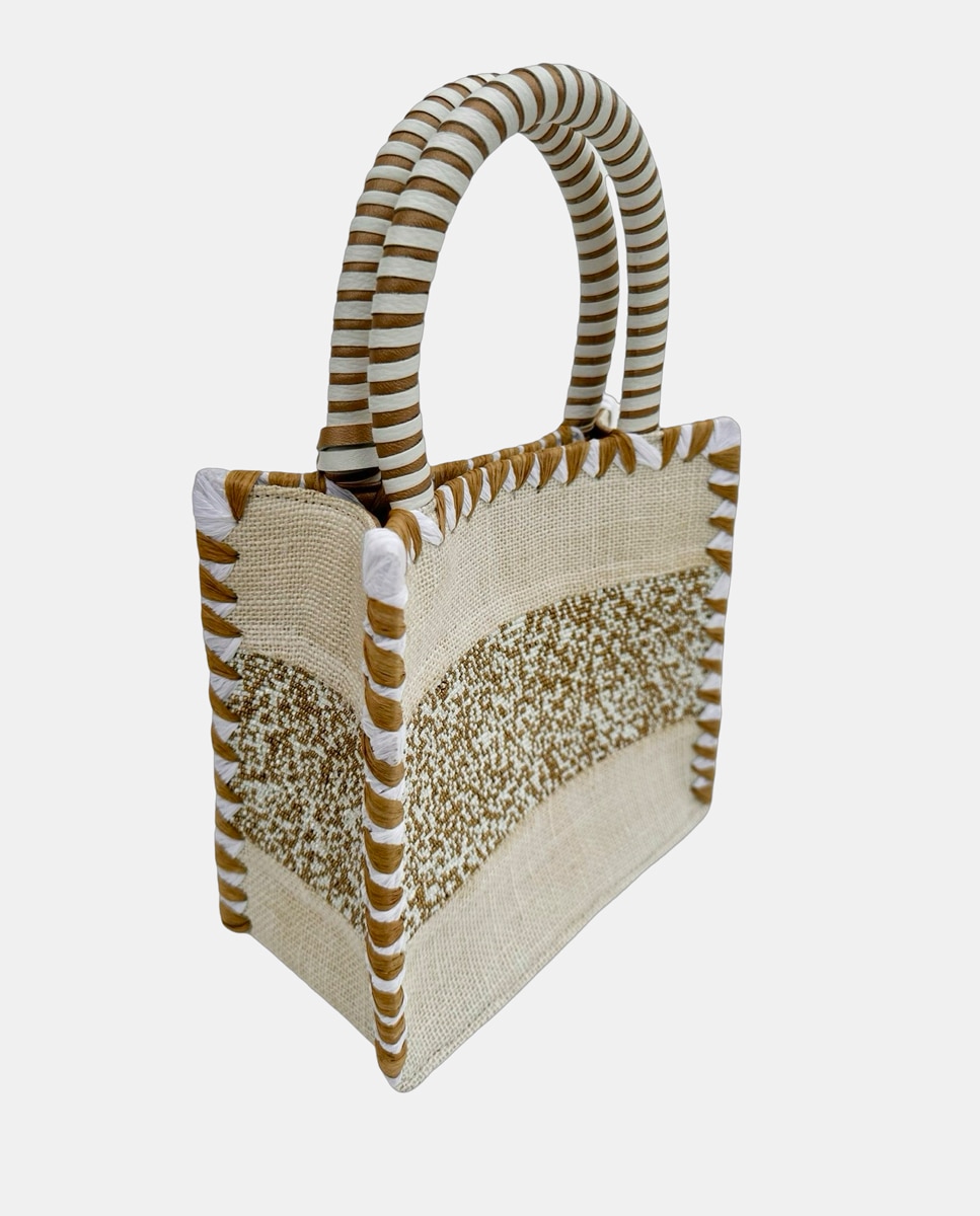 Cesta Pequena de Juta com Alças Rígidas e Detalhe da Marca "Saint Tropez" Branco-3