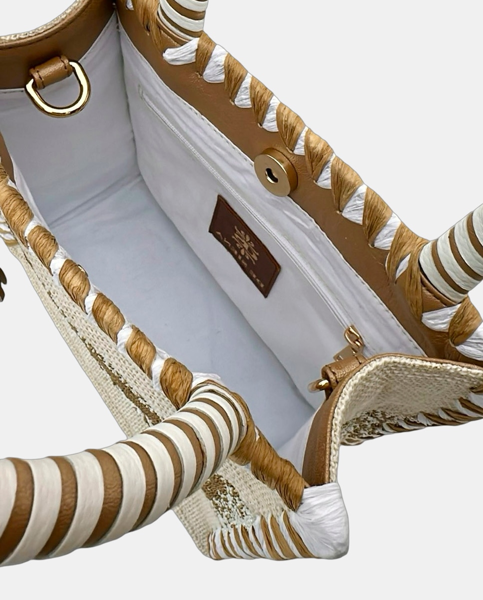 Cesta Pequena de Juta com Alças Rígidas e Detalhe da Marca "Saint Tropez" Branco-4
