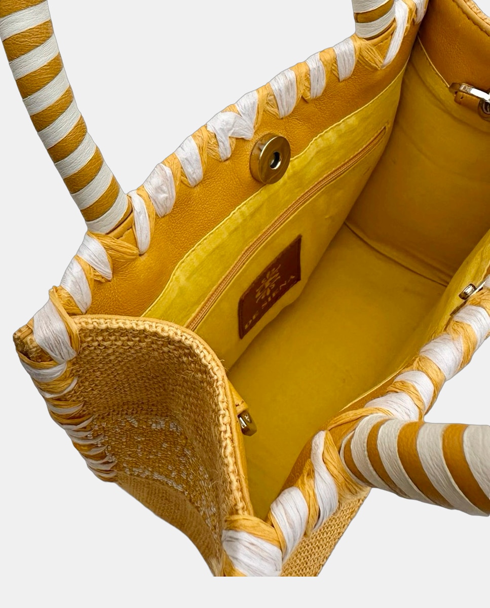 Cesta Pequena de Juta com Alças Rígidas e Detalhe Decorativo "Miami" Amarelo-3