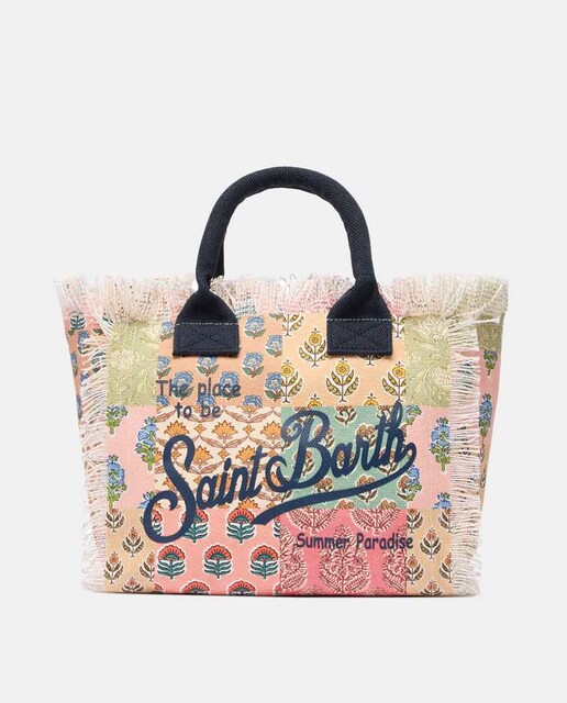 Bolso de mano con asas y bandolera de algodón estampado patchwork