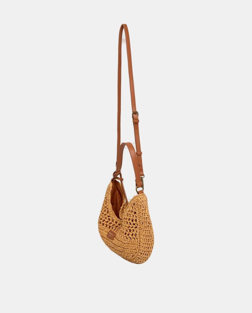 Mala Ziggy Balm de Meia-Lua com Alça Curta, Correia Ajustável e Contas Florais Natural-3