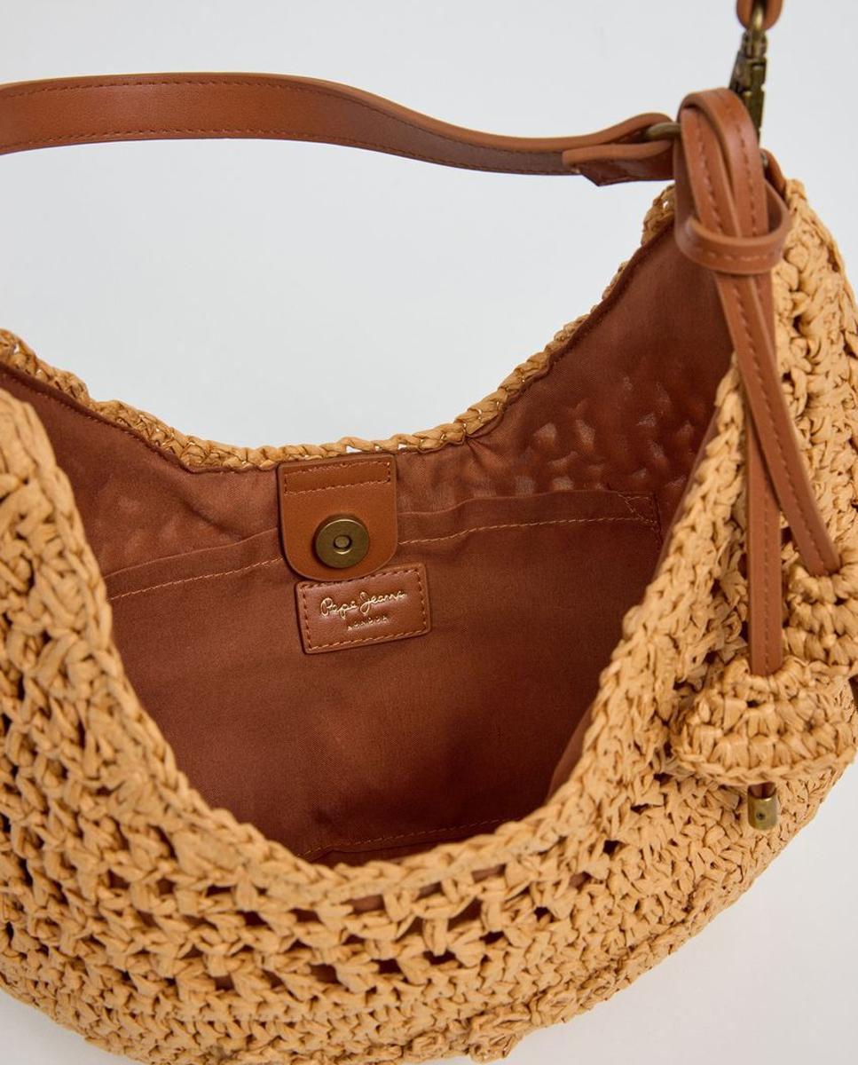 Mala Ziggy Balm de Meia-Lua com Alça Curta, Correia Ajustável e Contas Florais Natural-5