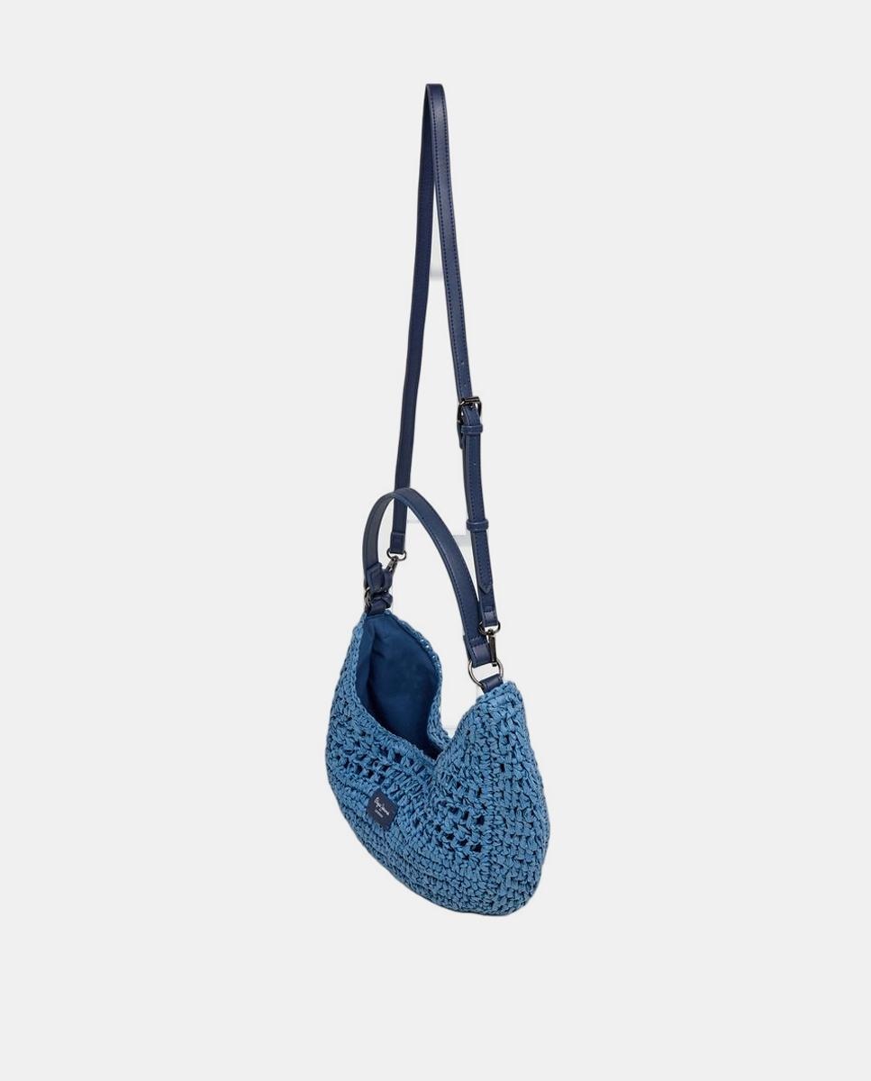 Mala Ziggy Balm de Meia-Lua com Alça Curta, Correia Ajustável e Contas Florais Azul-3