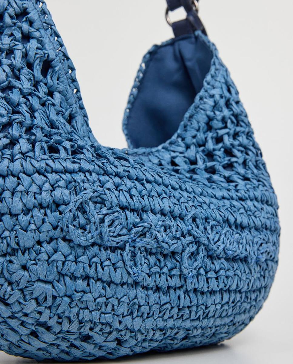 Mala Ziggy Balm de Meia-Lua com Alça Curta, Correia Ajustável e Contas Florais Azul-4