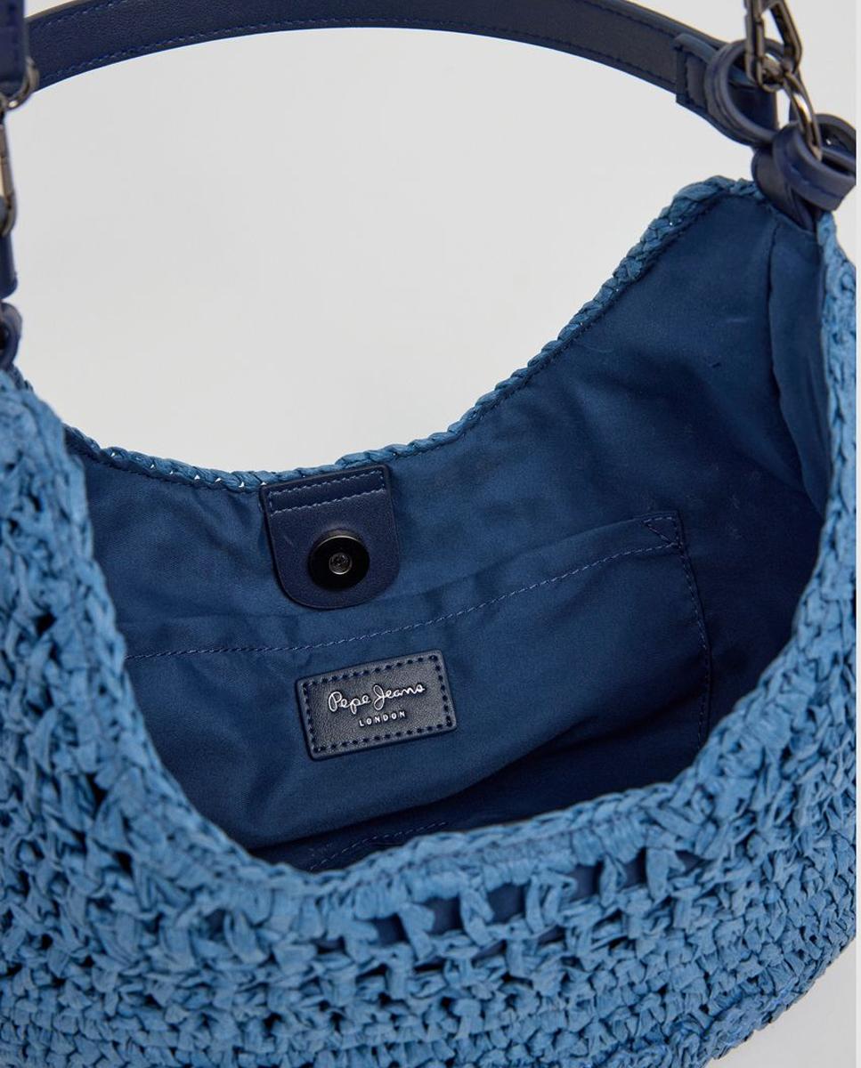 Mala Ziggy Balm de Meia-Lua com Alça Curta, Correia Ajustável e Contas Florais Azul-5