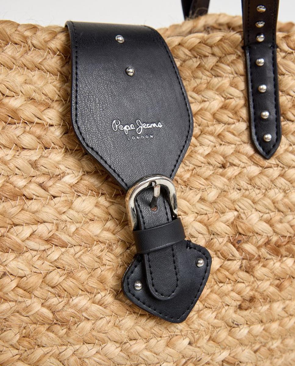 Capazo Pamela Coast con doble asa, correas largas y logotipo clásico en el frente - Pepe Jeans - Azul Negro-3