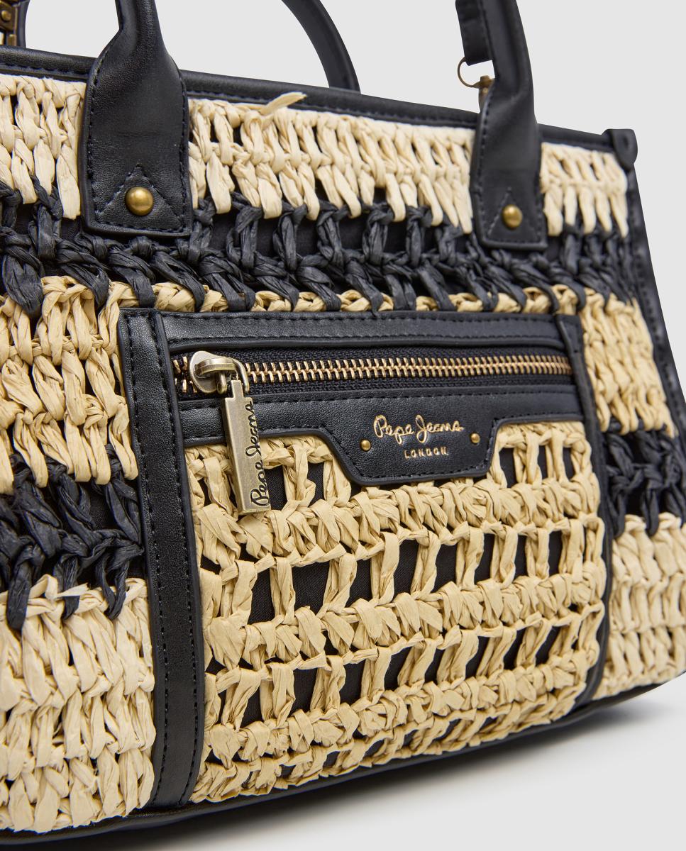 Bolso de mano y bandolera Zadie London, cierre de cremallera, doble asa y logotipo estampado - Pepe Jeans - Negro Negro-4