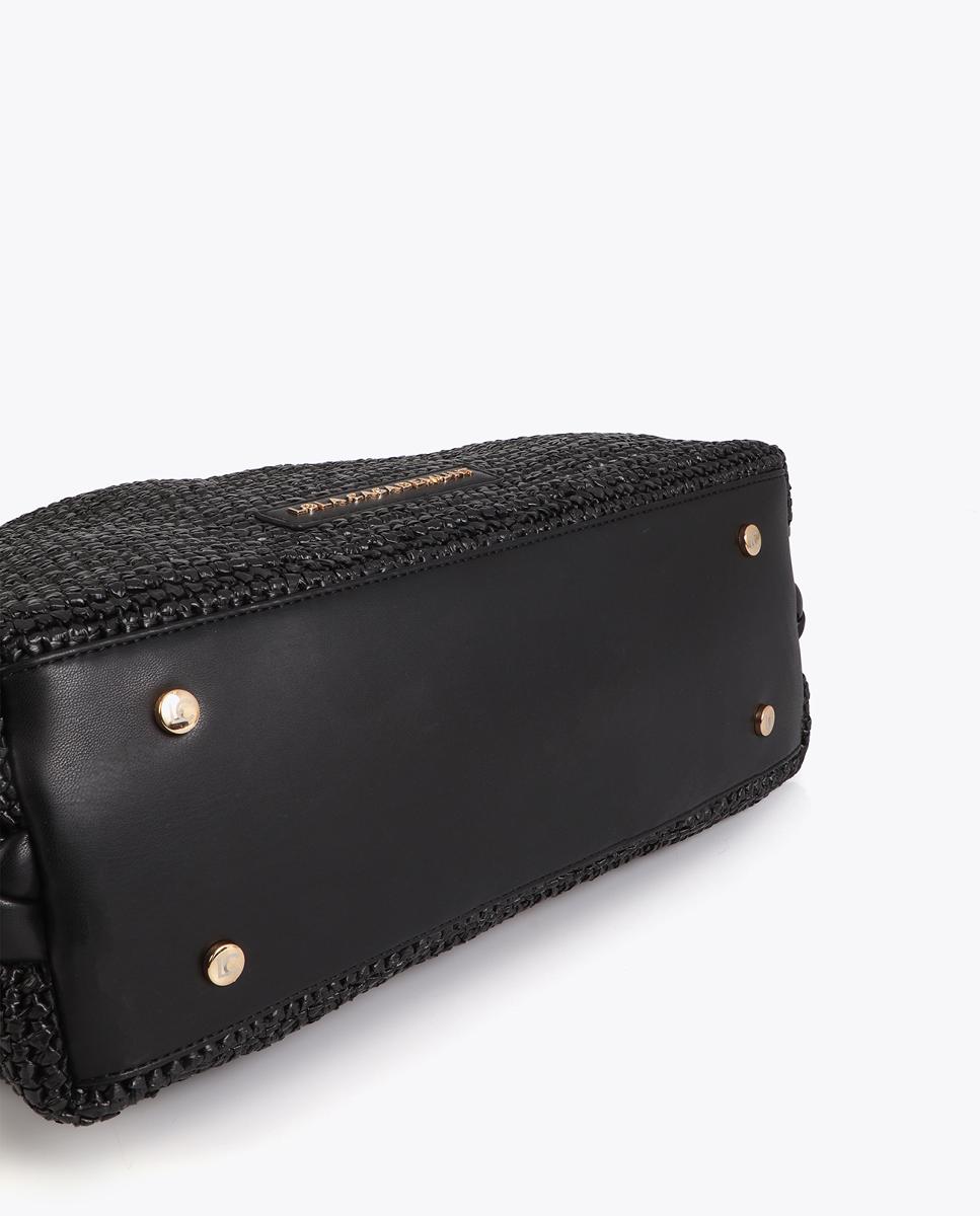 Mala Shopper Combinada com Efeito de Ráfia Preto-7