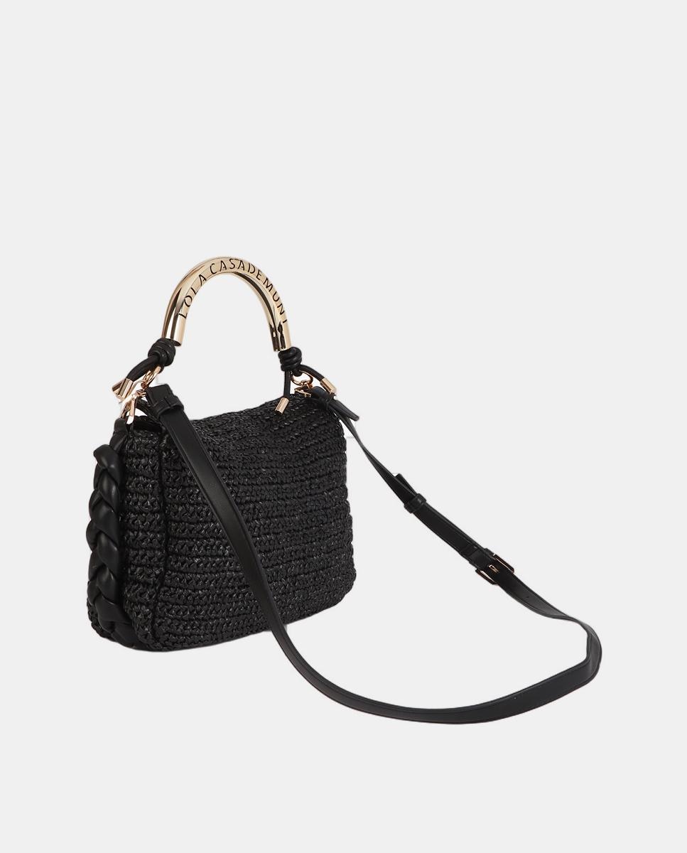 Mala a Tiracolo Combinada com Efeito de Ráfia Preto-2