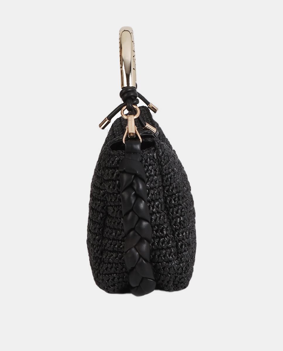 Mala a Tiracolo Combinada com Efeito de Ráfia Preto-6