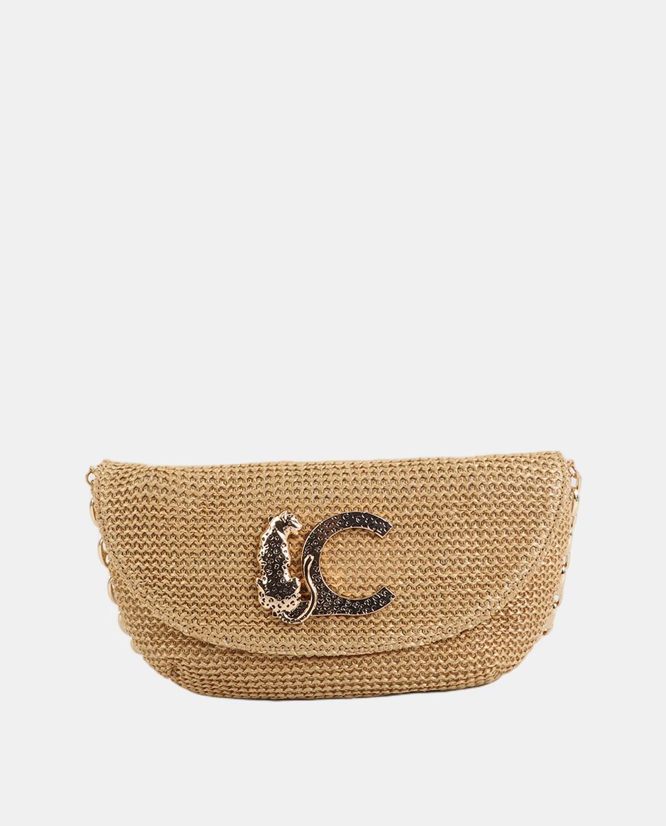 Bolso evento efecto rafia logo leopardo - Lola Casademunt - Natural Natural-1