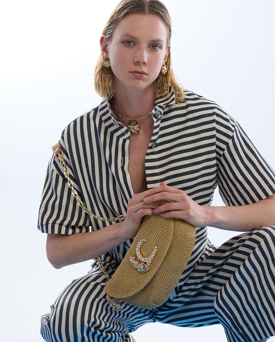 Bolso evento efecto rafia logo leopardo - Lola Casademunt - Natural Natural-8
