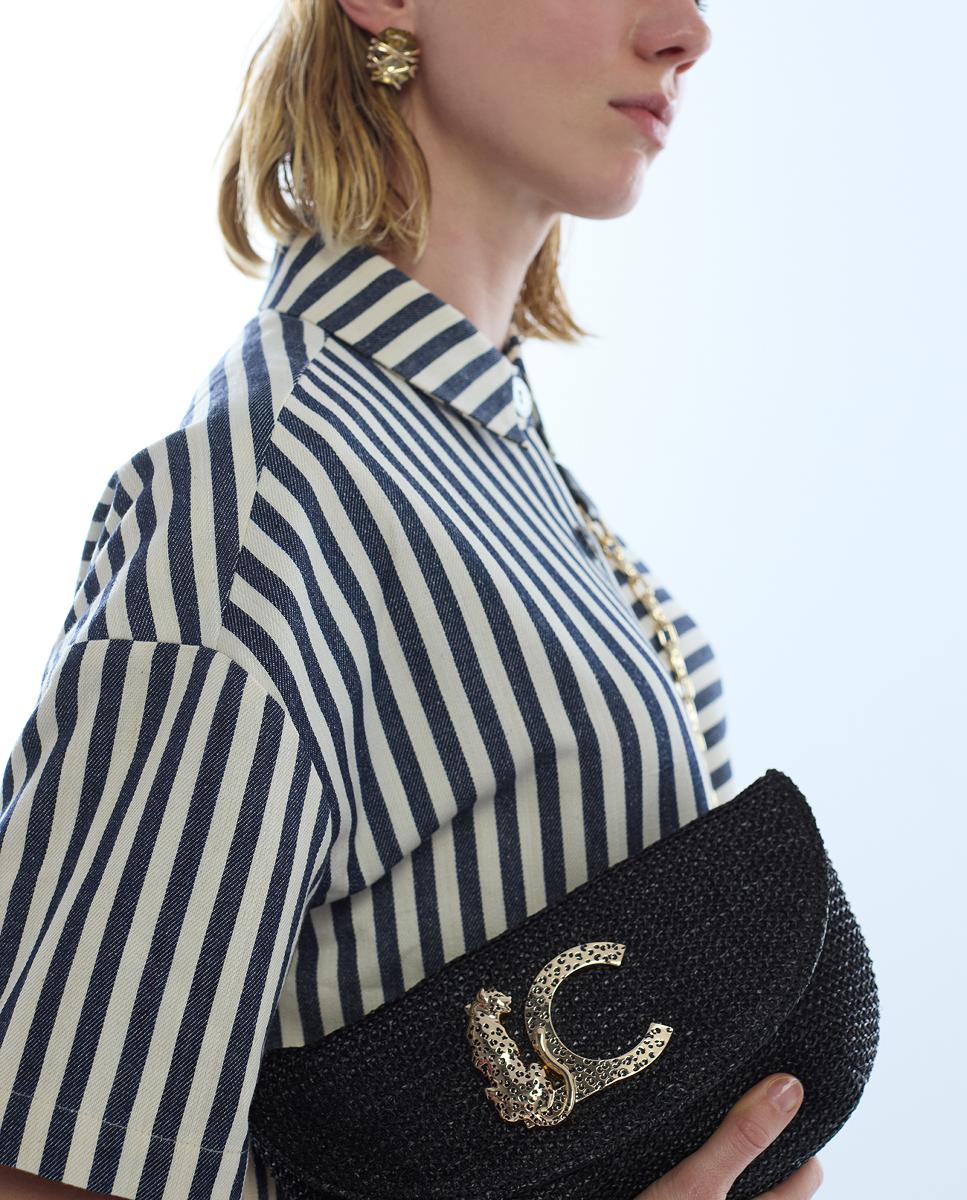 Mala de Evento com Efeito de Ráfia e Logótipo de Leopardo Preto-3